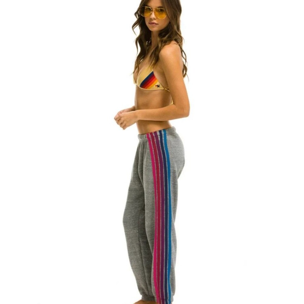 Aviator Nation Womens Gray Pink Purple 5-Stripe Jogger Sweatpants Sz XS Flaw